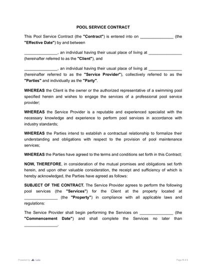Pool Service Contract Preview