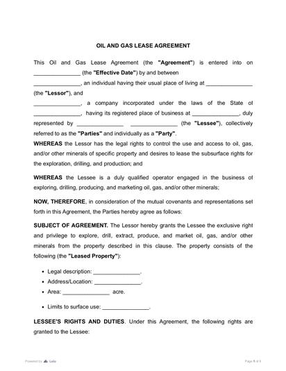 Oil and Gas Lease Form Preview