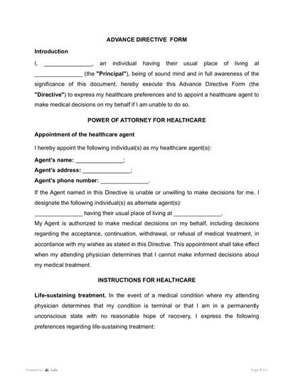 Advance Directive Form Preview