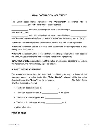 Salon Booth Rental Agreement Preview