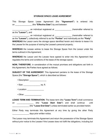 Storage Space Lease Agreement