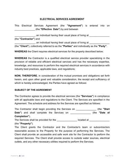 Electrical Service Agreement Preview