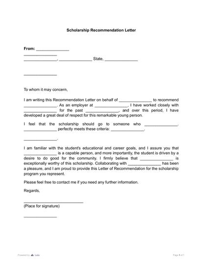 Scholarship Recommendation Letter Preview