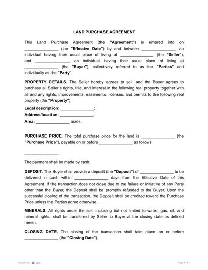 Land Purchase Agreement Preview