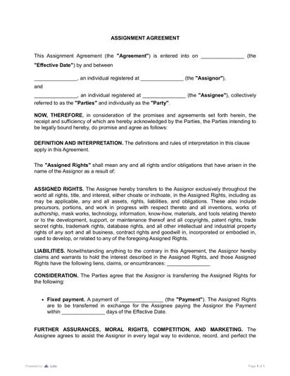 Assignment Agreement Preview