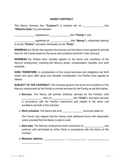 Nanny Contract Preview