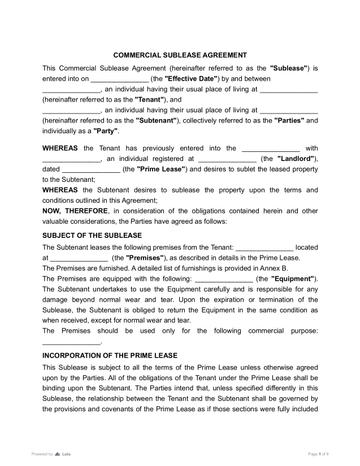Commercial Sublease Agreement