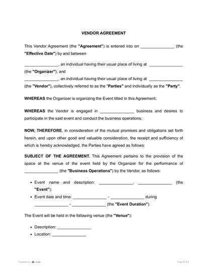 Vendor Agreement Preview