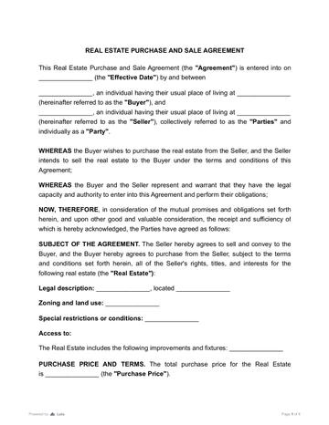 Real Estate Purchase & Sale Agreement