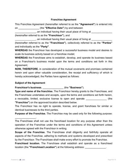 Franchise Agreement Preview
