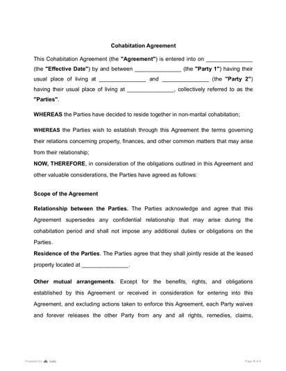 Cohabitation Agreement Preview