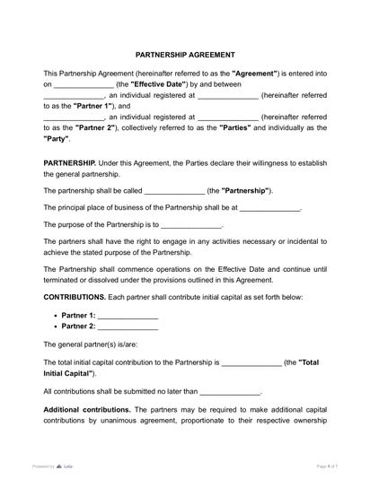 Partnership Agreement Preview