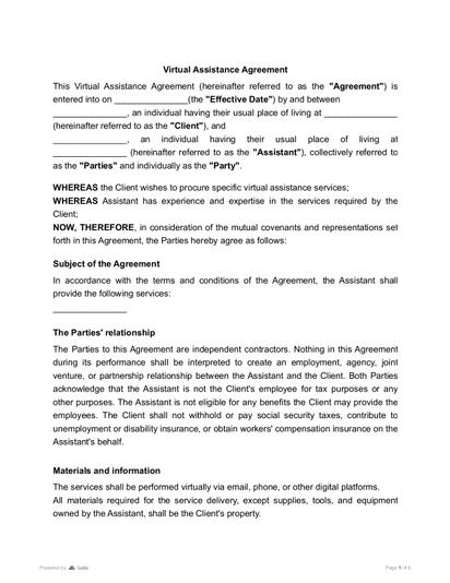 Virtual Assistant Agreement Preview