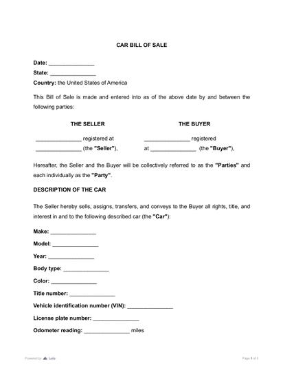 Car Bill of Sale Preview