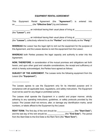 Equipment Rental Agreement
