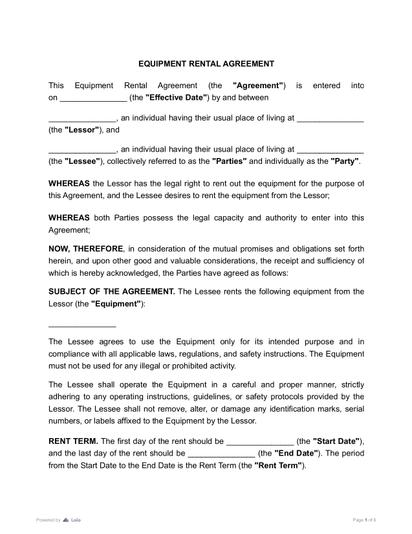 Equipment Rental Agreement Preview