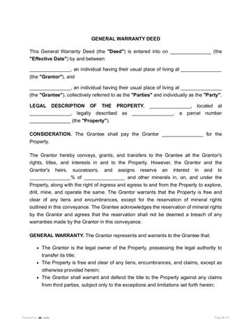 General Warranty Deed Form