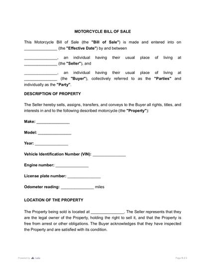 Motorcycle Bill of Sale Preview