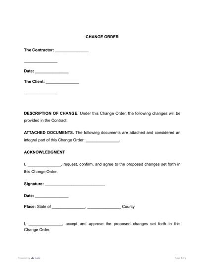 Change Order Form Preview