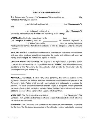 Subcontractor Agreement