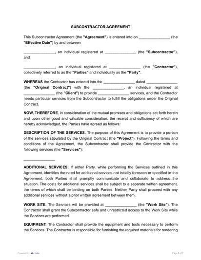 Subcontractor Agreement Preview