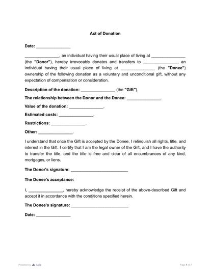 Act of Donation Form Preview