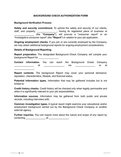 Background Check Authorization Form Preview