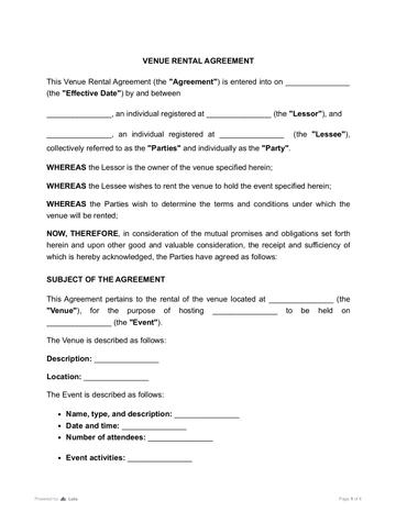 Venue Rental Agreement