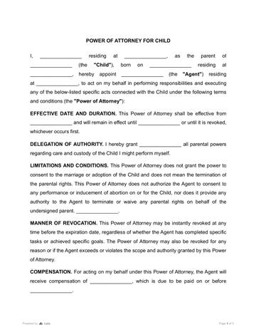 Power of Attorney for Child