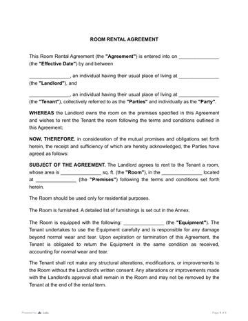 Room Rental Agreement