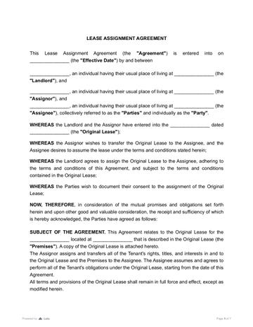 Lease Assignment Agreement