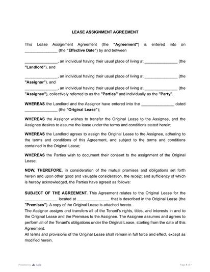 Lease Assignment Agreement Preview