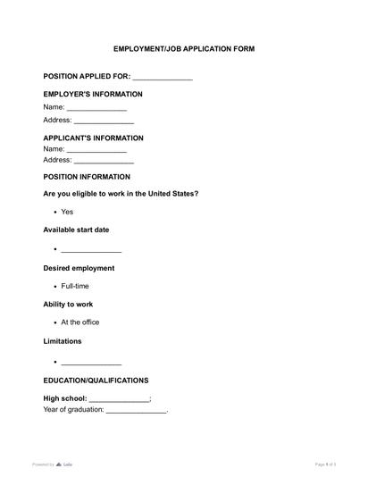 Job Application Form Preview