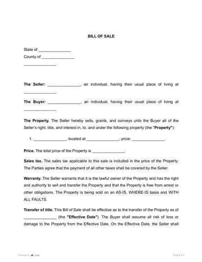 Bill of Sale Preview