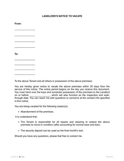 Notice to Vacate Letter Preview