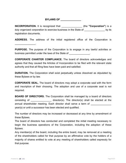 Corporate Bylaws Preview