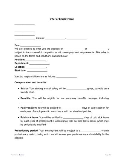 Offer of Employment Preview