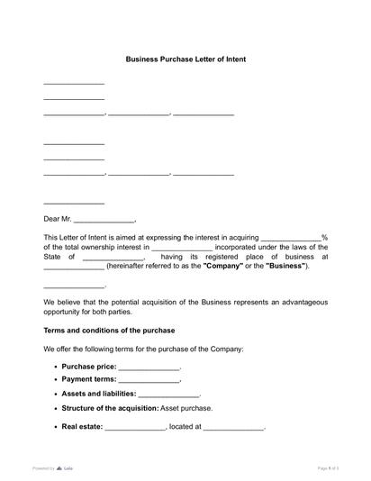 Business Purchase Letter of Intent Preview