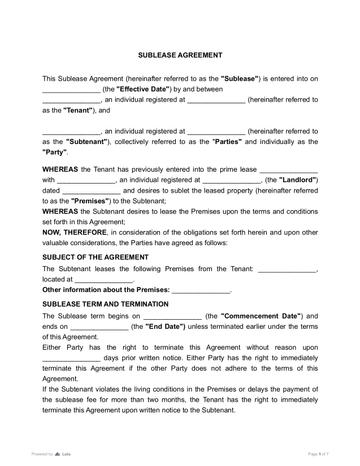 Sublease Agreement