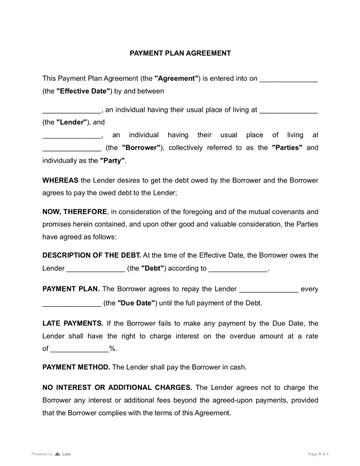Payment (Plan) Agreement