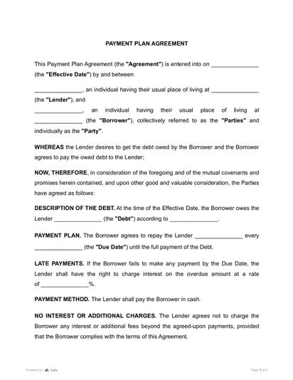 Payment (Plan) Agreement Preview