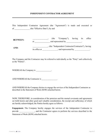 Professional Services Independent Contractor Agreement Preview