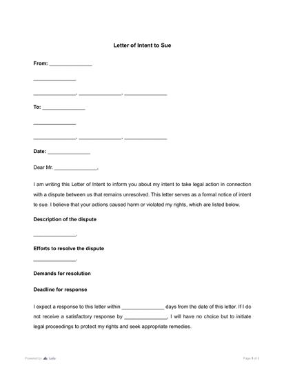 Letter of Intent to Sue Preview