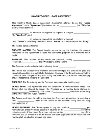 Month-to-Month Lease Agreement Preview