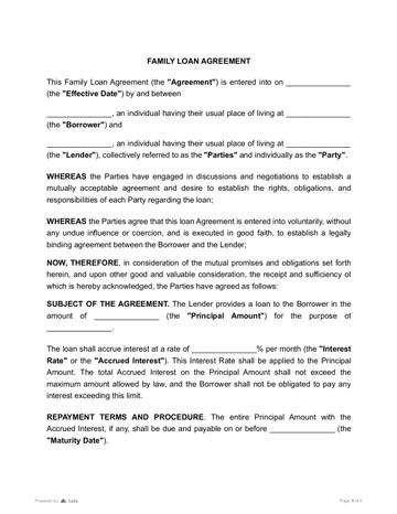Family Loan Agreement