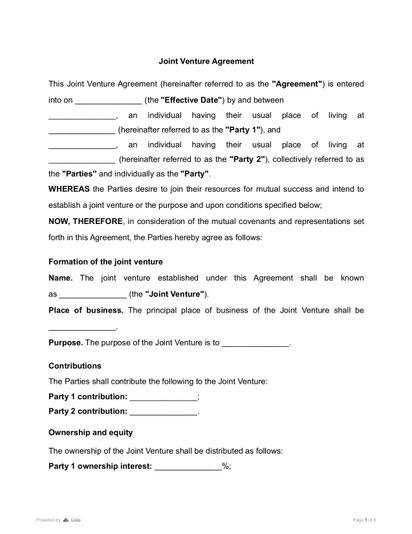 Joint Venture Agreement Preview