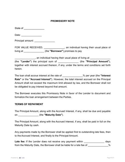 Promissory Note Preview