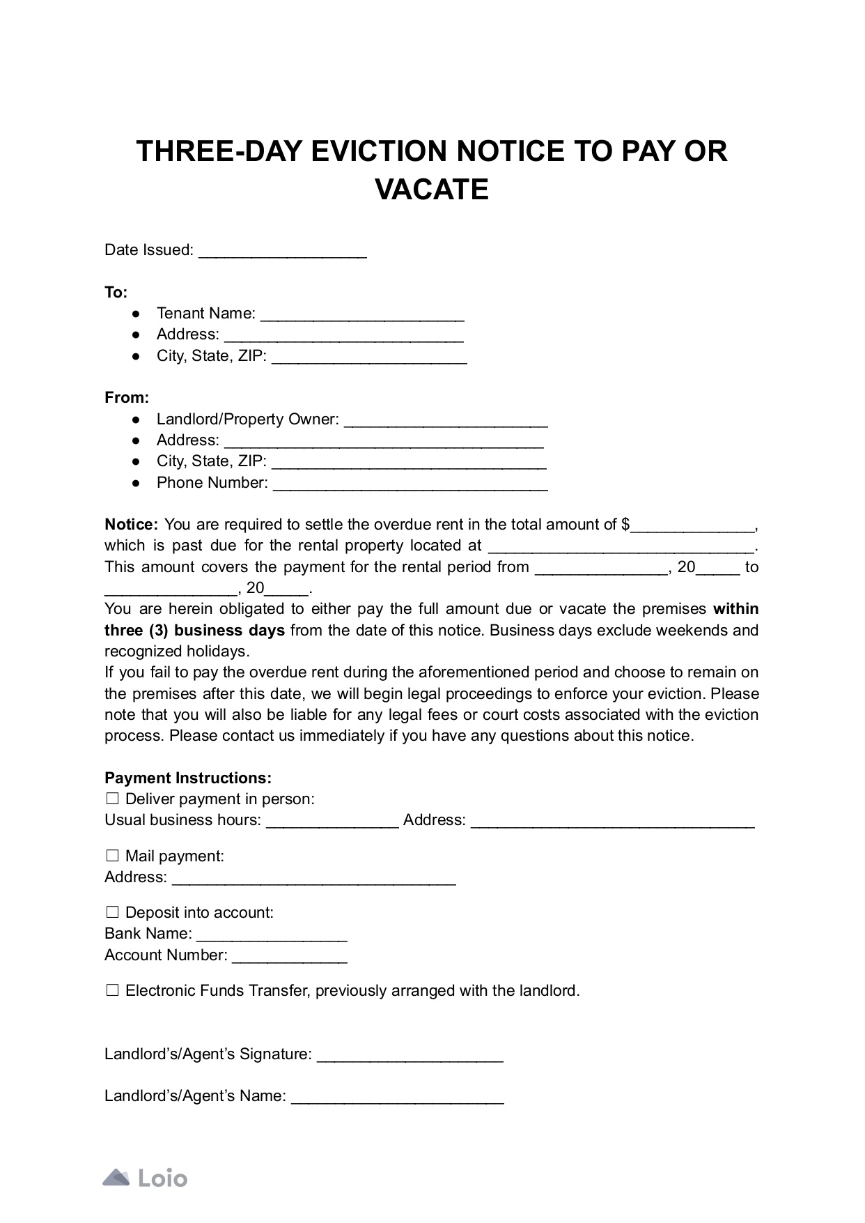 Standard Eviction Notice Template