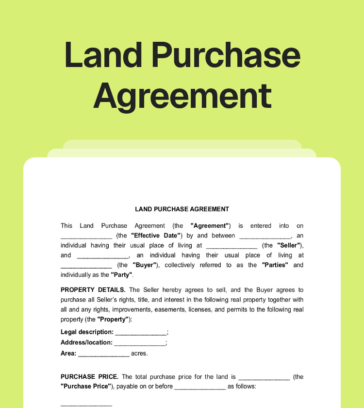 Free Land Purchase Agreement Form Legal Real Estate Contract