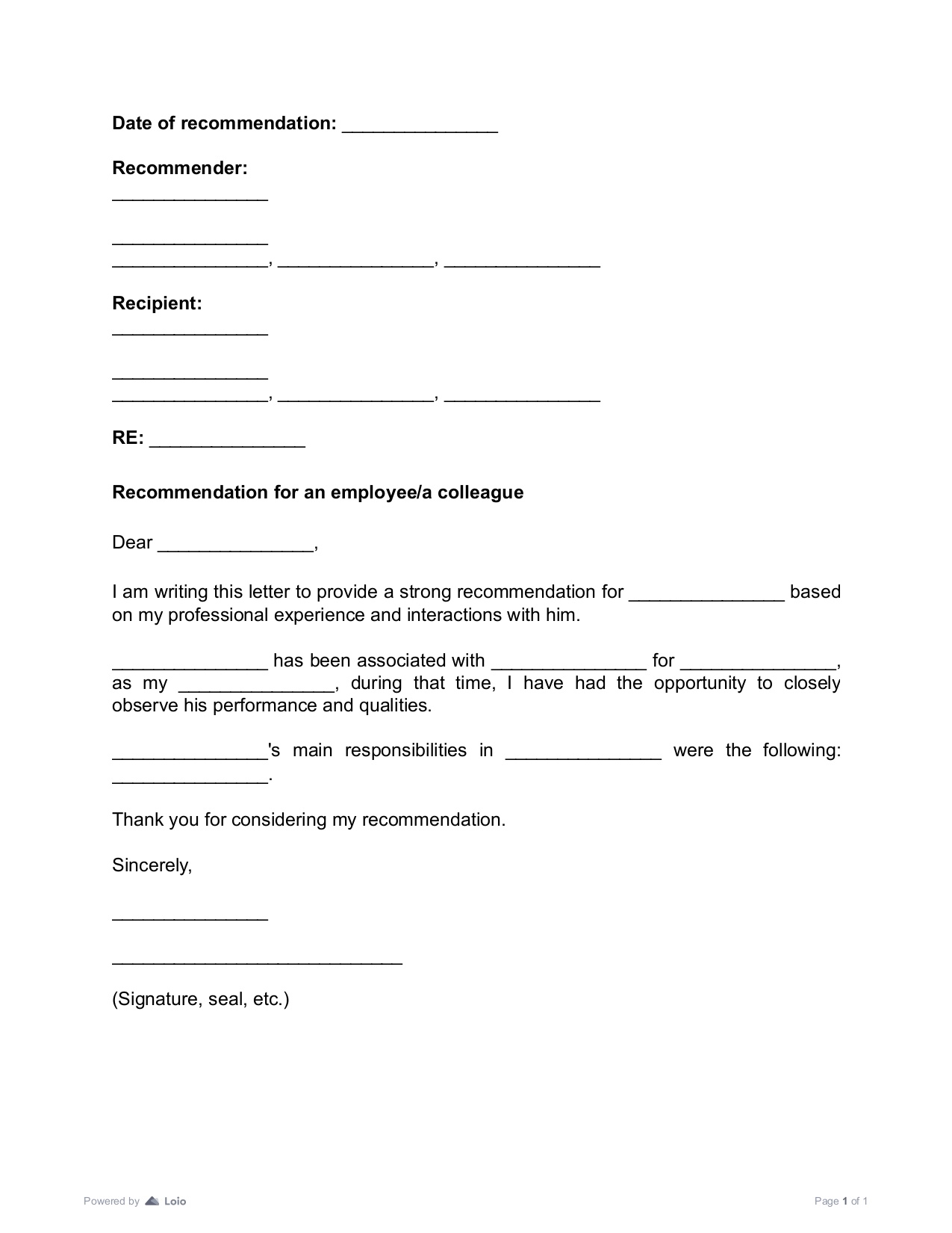 Letter of Recommendation Preview